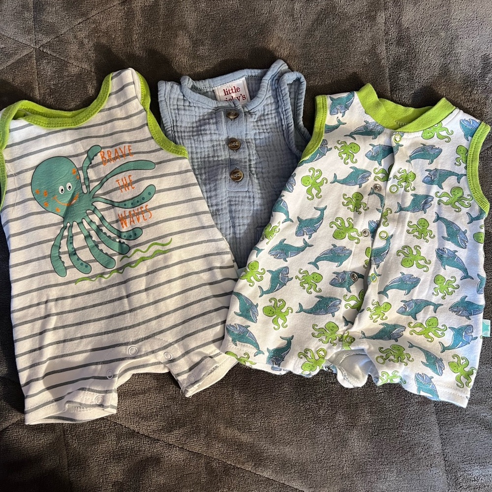 Baby Romper Set with Octopus and Whale Prints